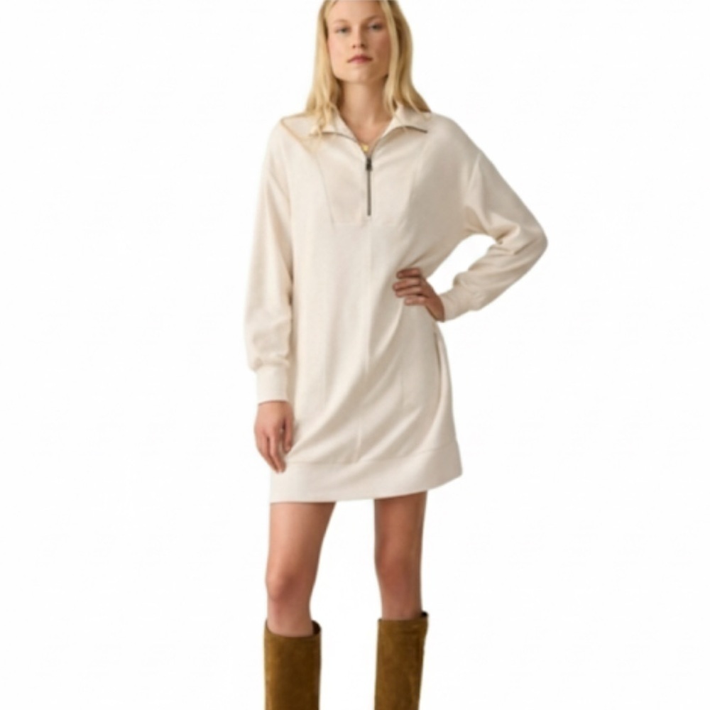 Faherty “Legend” Quarter Zip Dress In Off White Size XXS Excellent Condition!